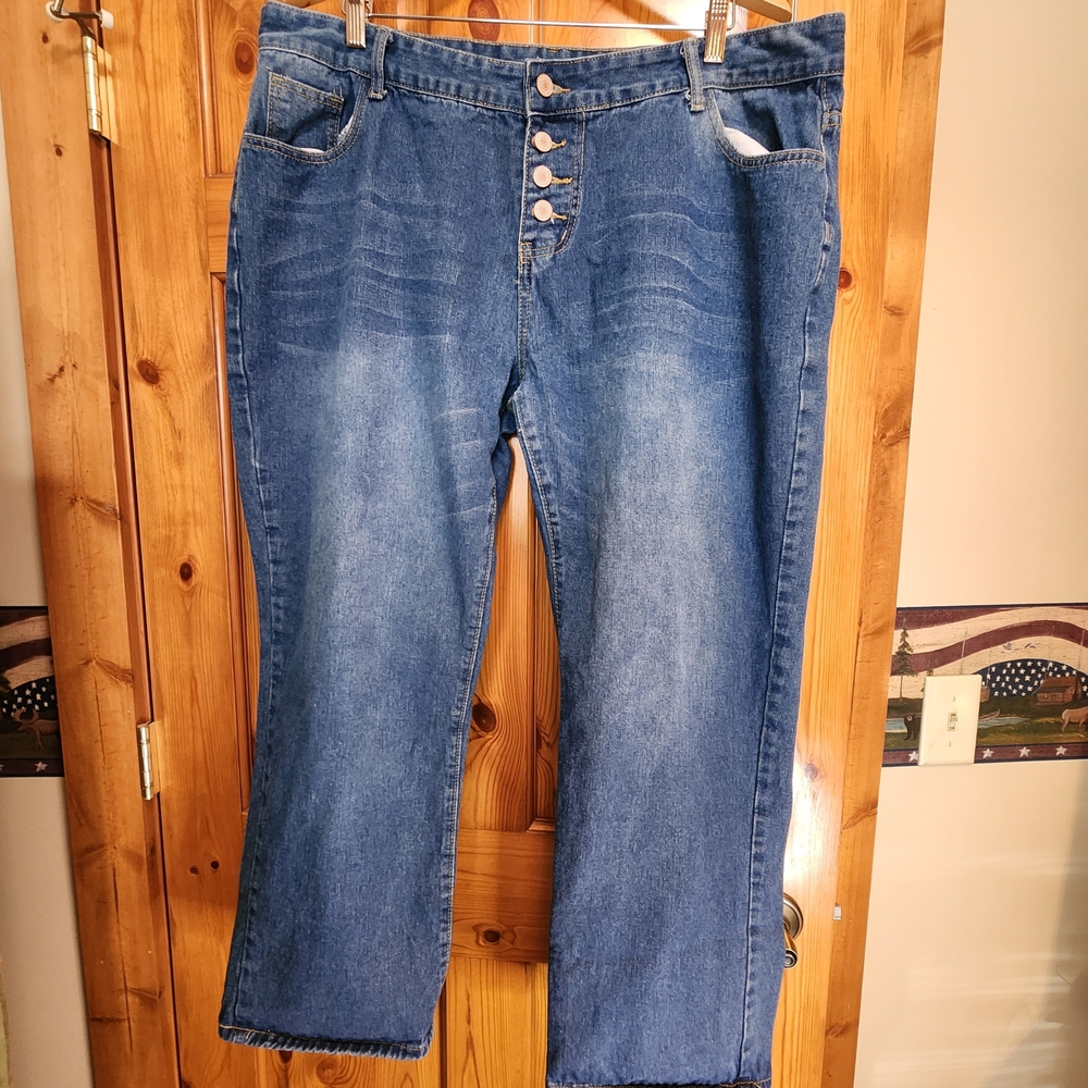 Surprise Button Fly Denim Jeans, Size 3XL